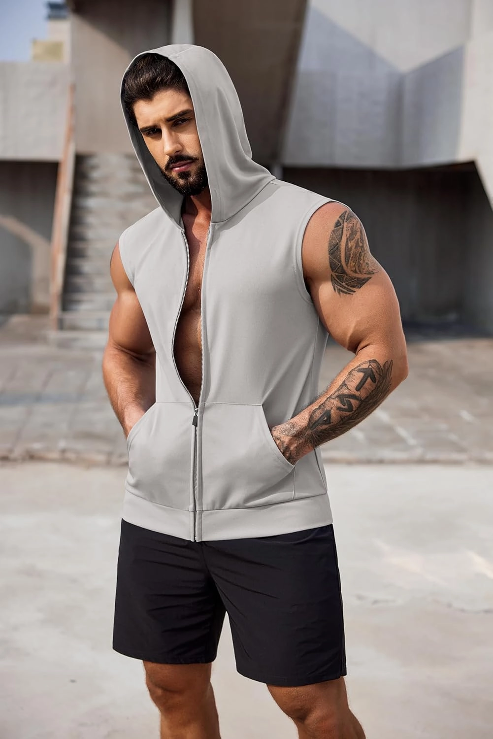 COOFANDY Men's Workout Hooded Tank Tops 2 Pack Zip Up Sleeveless Gym Shirts Muscle Cut Off T Shirt Bodybuilding Hoodies