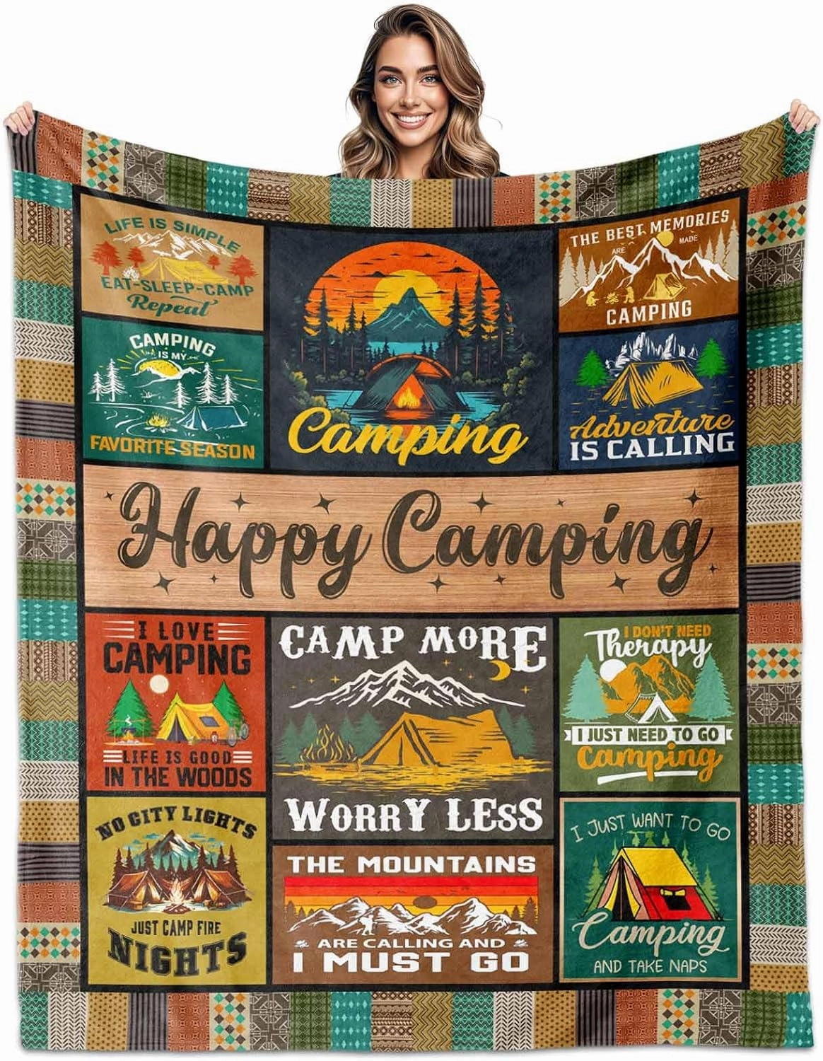 Cool Camping Gifts for Women, Camping Blanket 60" X 50", Woman Camping' Gift Camper Decor, Camp Blanket, Camping' Stuff, Camping's Decor for Camper, Blankets Gifts for Camping Lover
