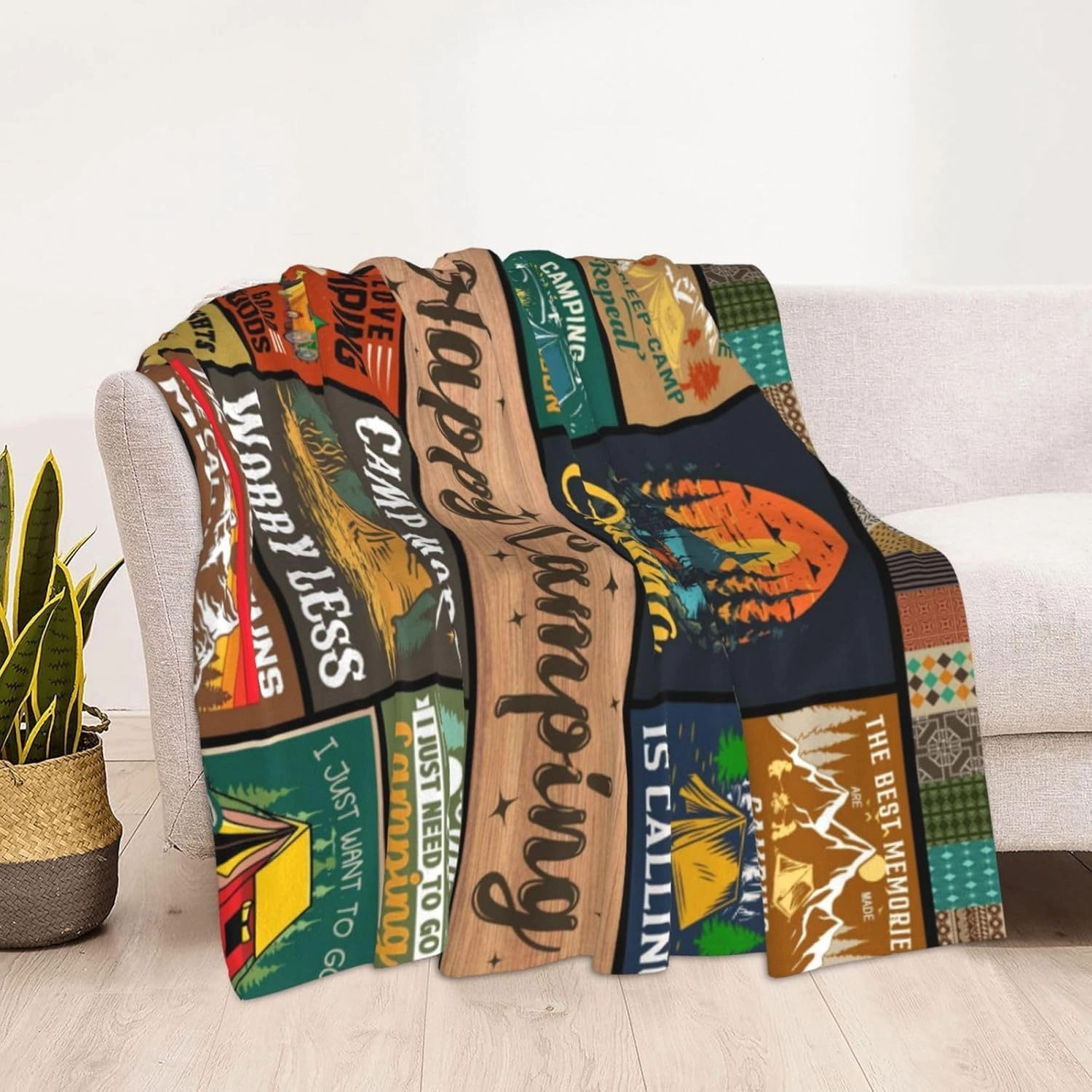 Cool Camping Gifts for Women, Camping Blanket 60" X 50", Woman Camping' Gift Camper Decor, Camp Blanket, Camping' Stuff, Camping's Decor for Camper, Blankets Gifts for Camping Lover