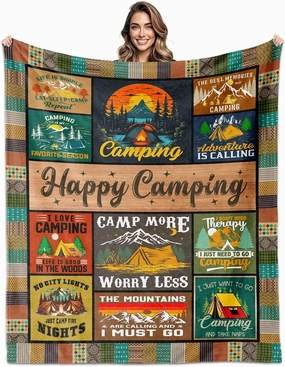 Cool Camping Gifts for Women, Camping Blanket 60" X 50", Woman Camping' Gift Camper Decor, Camp Blanket, Camping' Stuff, Camping's Decor for Camper, Blankets Gifts for Camping Lover