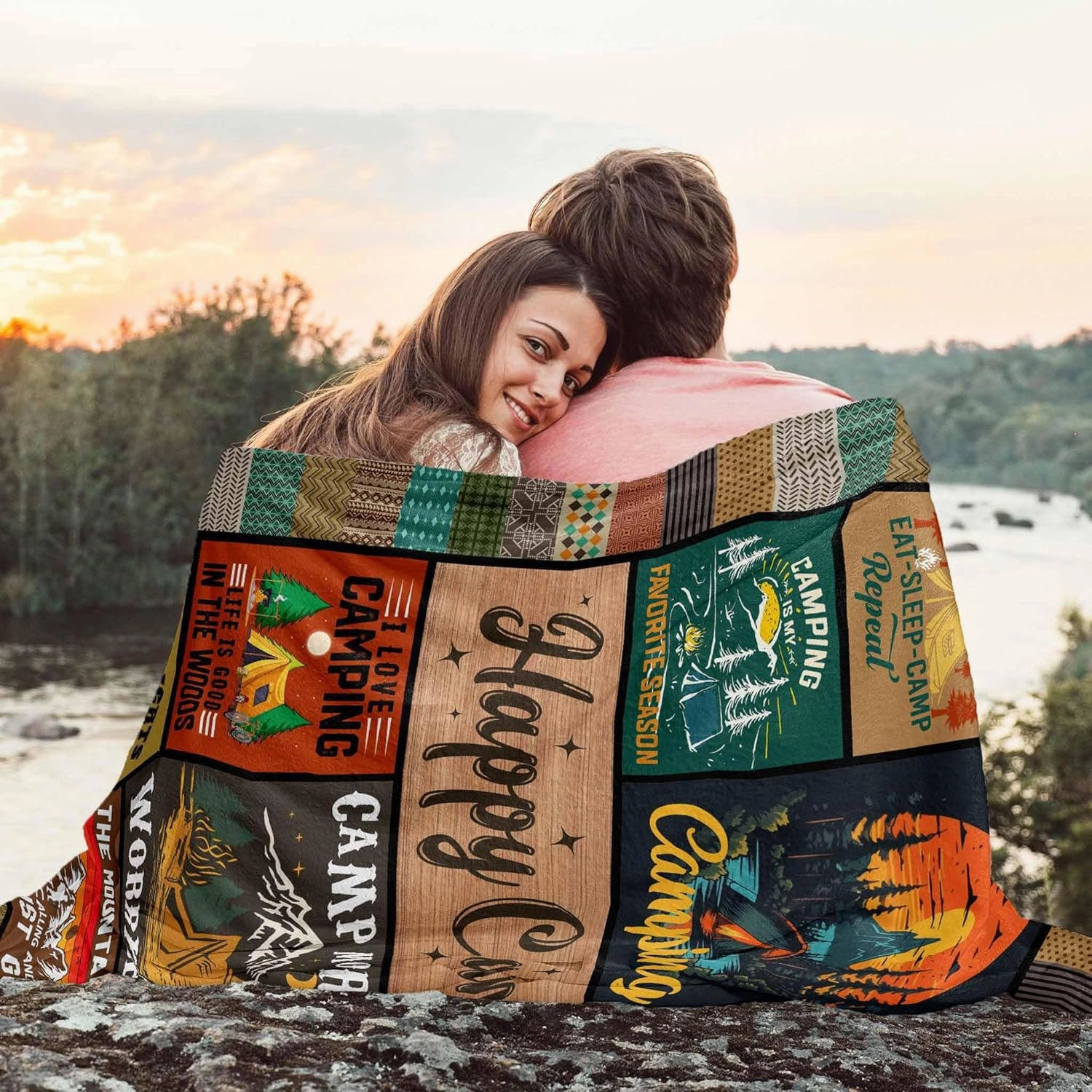 Cool Camping Gifts for Women, Camping Blanket 60" X 50", Woman Camping' Gift Camper Decor, Camp Blanket, Camping' Stuff, Camping's Decor for Camper, Blankets Gifts for Camping Lover