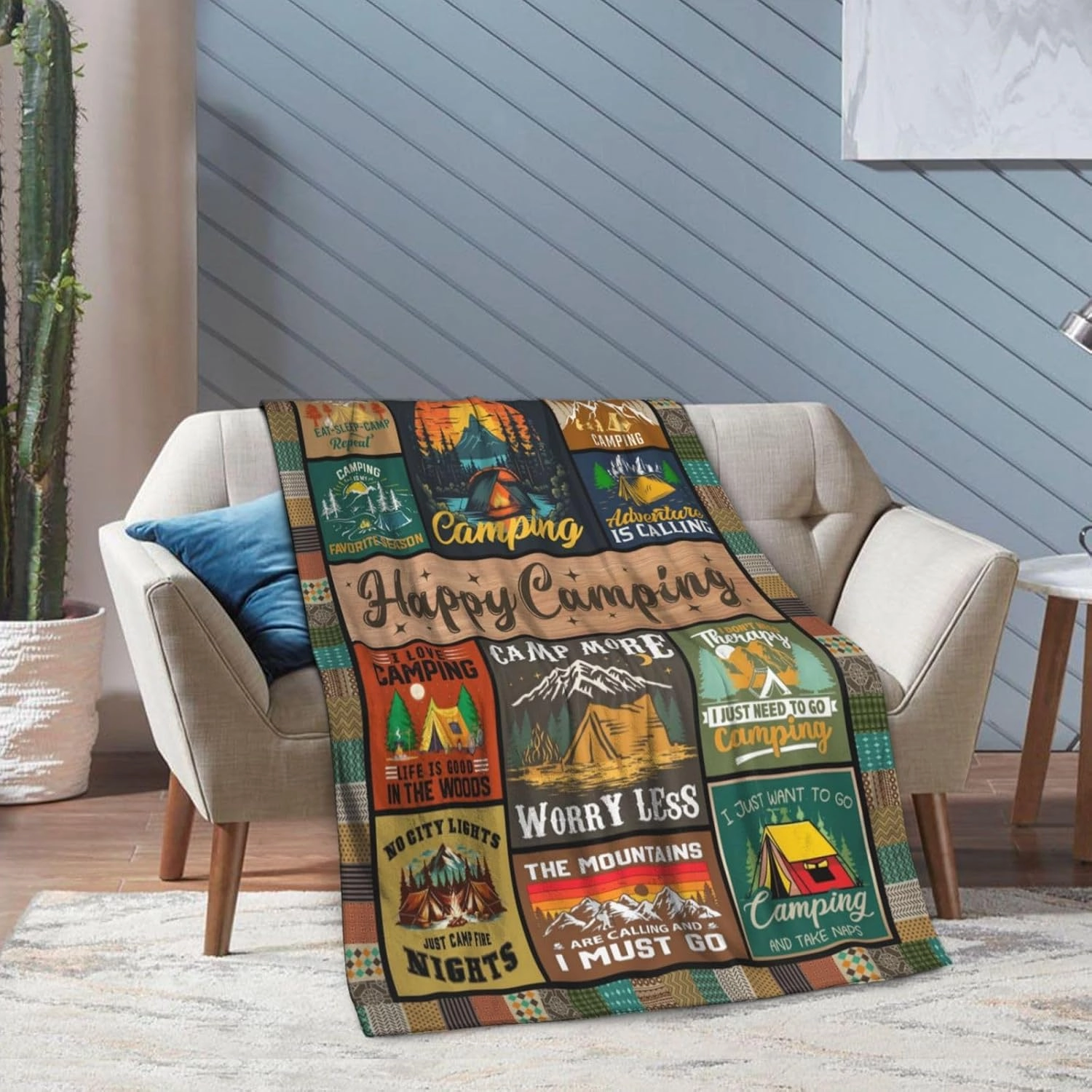 Cool Camping Gifts for Women, Camping Blanket 60" X 50", Woman Camping' Gift Camper Decor, Camp Blanket, Camping' Stuff, Camping's Decor for Camper, Blankets Gifts for Camping Lover
