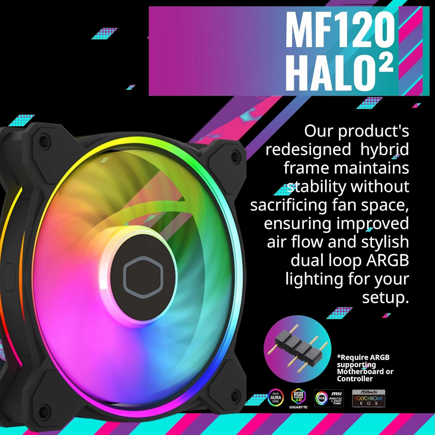 Cooler Master Hyper 212 Halo Black CPU Air Cooler, 120 Halo² PWM Fan, Dual Loop ARGB, Aluminum Top Cover, 4 Copper Heat Pipes, 154mm Tall, AMD Ryzen AM5|AM4, Intel LGA 1851|1700|1200 Brackets