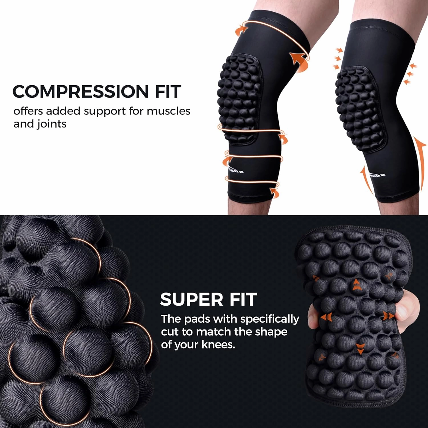 COOLOMG Basketball Knee Pads Youth Kids Adult Football Protective Padded Knee Compression Sleeves Black XL