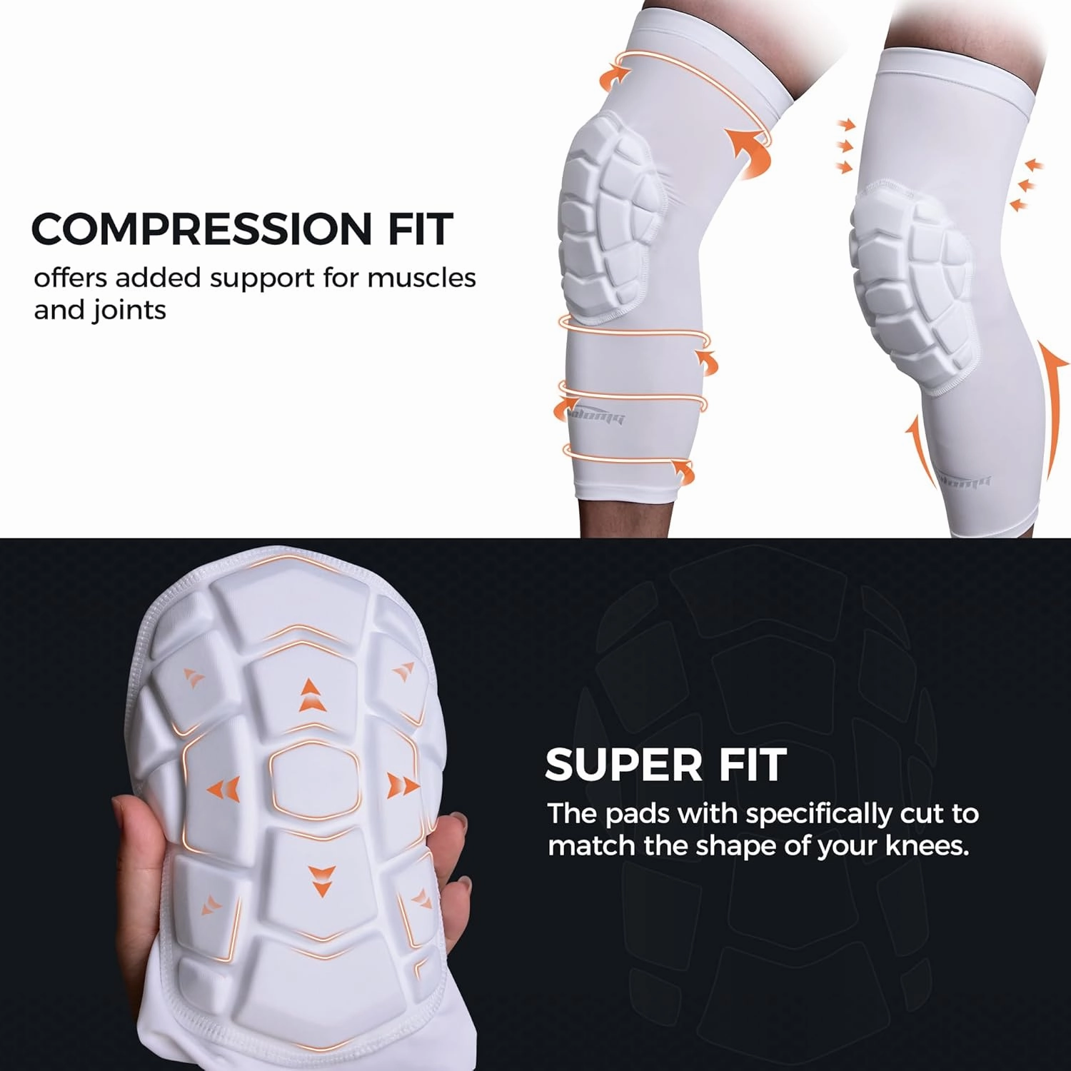 COOLOMG Knee Pads Wrestling Basketball Football Volleyball Youth Kids Adult Protective Knee Compression Sleeves White M