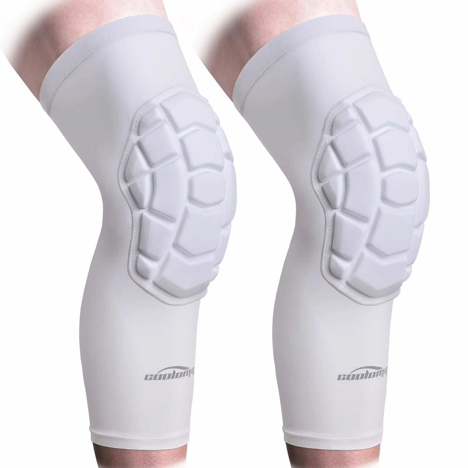 COOLOMG Knee Pads Wrestling Basketball Football Volleyball Youth Kids Adult Protective Knee Compression Sleeves White M