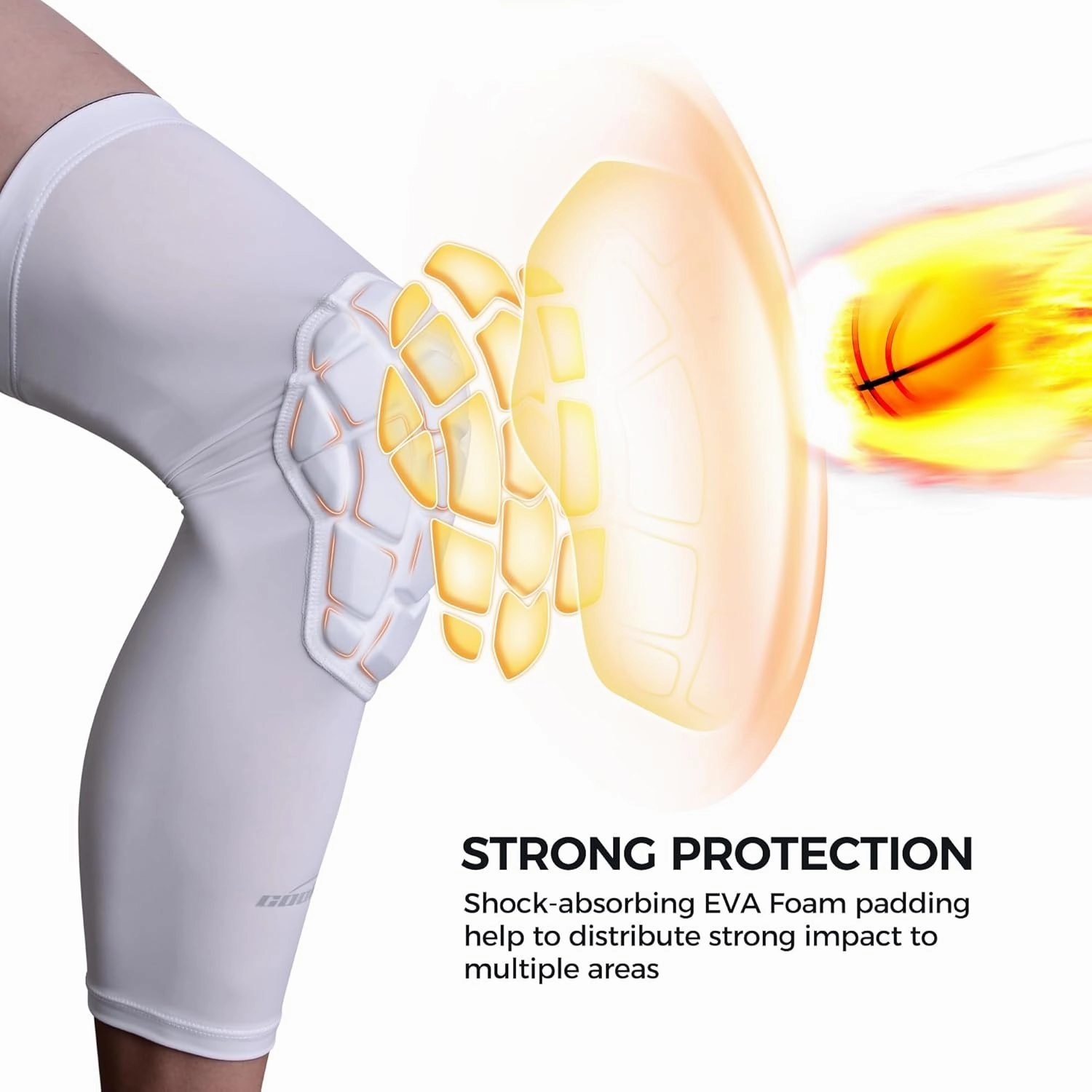 COOLOMG Knee Pads Wrestling Basketball Football Volleyball Youth Kids Adult Protective Knee Compression Sleeves White M