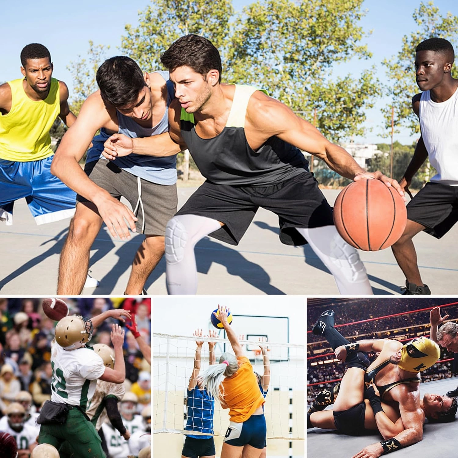 COOLOMG Knee Pads Wrestling Basketball Football Volleyball Youth Kids Adult Protective Knee Compression Sleeves White M
