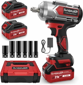 Cordless Impact Wrench 960Ft-lbs - 1300N·m High Torque Impact Wrench - 21V 2600RPM Brushless Power Impact Gun with 2 × 4.0Ah Battery 6 Sockets & Charger & Carry Case for Car Tire Truck DIY