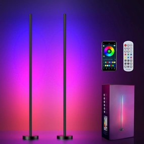 Corner Floor Lamp, 2 Pack LED Corner Lamp with App and Remote Control, RGBICW 16 Million DIY Colors & 68  Scene, Music Sync, Color Changing Smart Ambient Light for Living Rooms, Bedrooms, Gaming Room