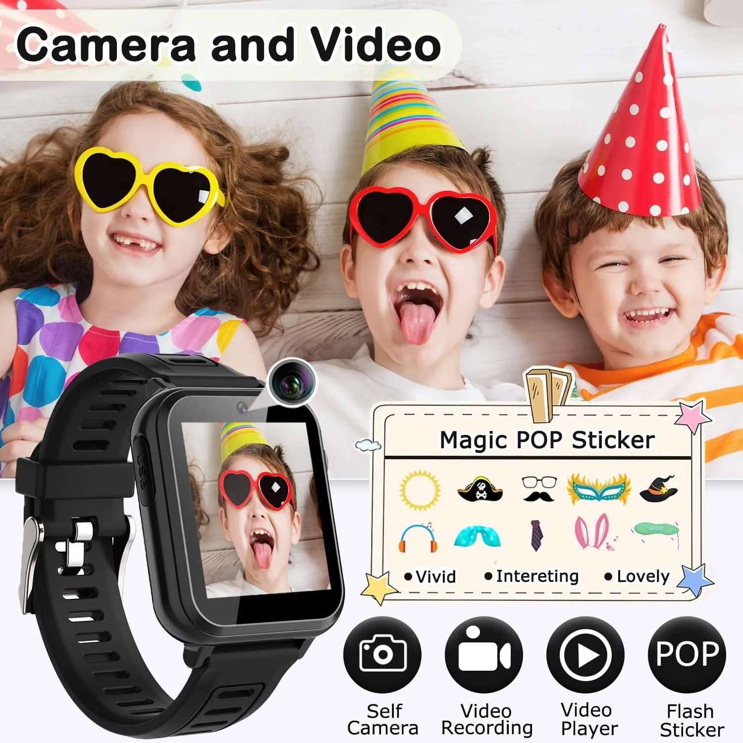 Cosjoype Kids Game Smart Watch for Kids with 24 Puzzle Games HD Touch Screen Camera Music Player Pedometer Alarm Clock Calculator Flashlight 12/24hr Kids Watches Gift for 4-12 Year Old Boys