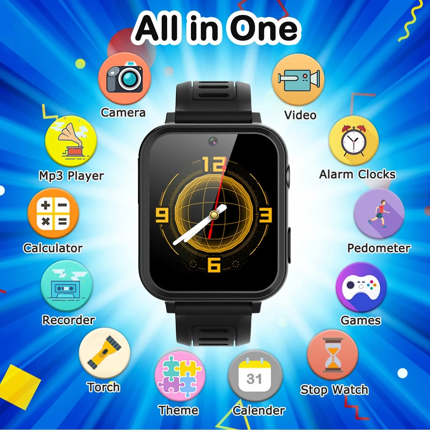 Cosjoype Kids Game Smart Watch for Kids with 24 Puzzle Games HD Touch Screen Camera Music Player Pedometer Alarm Clock Calculator Flashlight 12/24hr Kids Watches Gift for 4-12 Year Old Boys