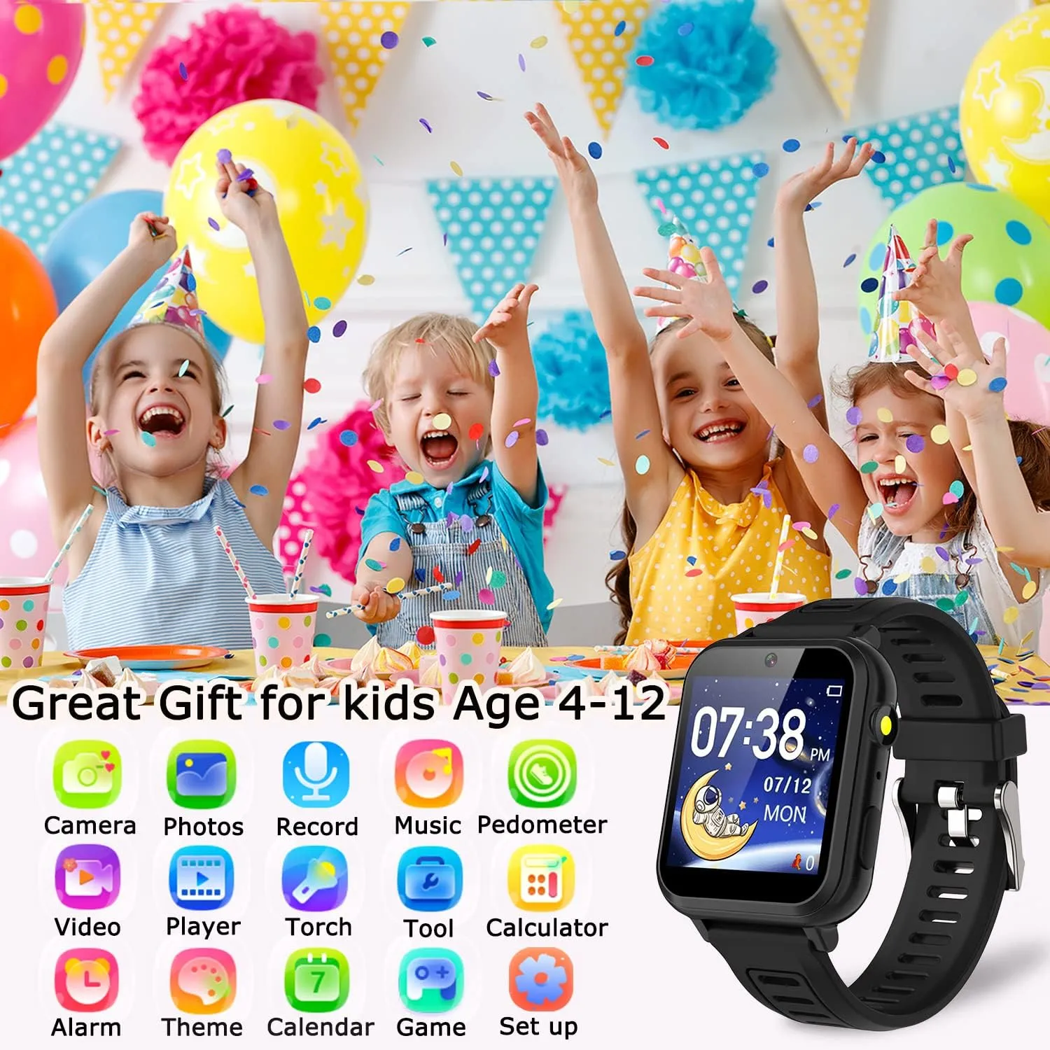 Cosjoype Kids Game Smart Watch for Kids with 24 Puzzle Games HD Touch Screen Camera Music Player Pedometer Alarm Clock Calculator Flashlight 12/24hr Kids Watches Gift for 4-12 Year Old Boys