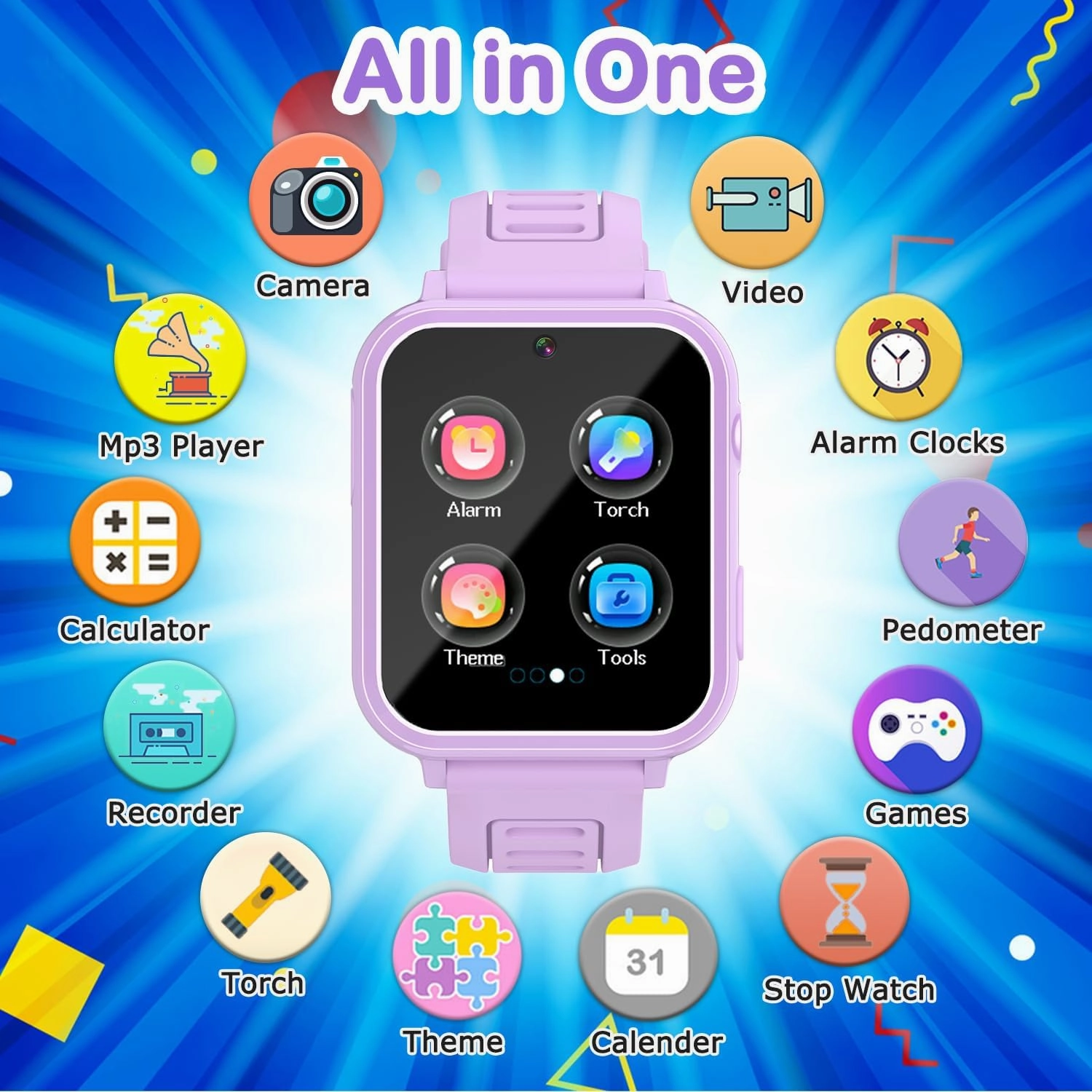 Cosjoype Kids Game Smart Watch Gifts for Girls Age 4-12, 24 Puzzle Games HD Touch Screen Smart Watches with Video Camera Music Player Pedometer Flashlight 12/24 hr, Toys for 8 10 12 Year Old Girl