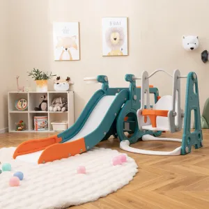 Costzon 6 in 1 Toddler Slide and Swing Set, Mini Bus Indoor Outdoor Baby Swing with Basketball Hoop, Crawling Tunnel, Kids Climber Playset for Boys and Girls Backyard Playground Gifts Presents