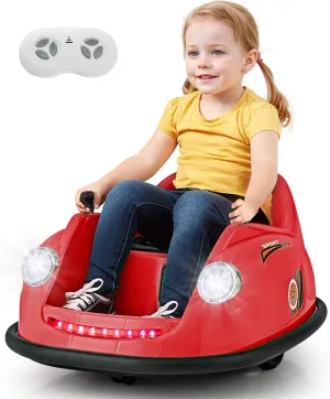 Costzon Bumper Car for Toddler, 12V Electric Kids Ride on Bumper Car with Remote Control, 360 Degree Spin, LED Lights, Music, Battery Powered Baby Bumping Toy Gift for Toddlers 2-5 Years Old (Red)