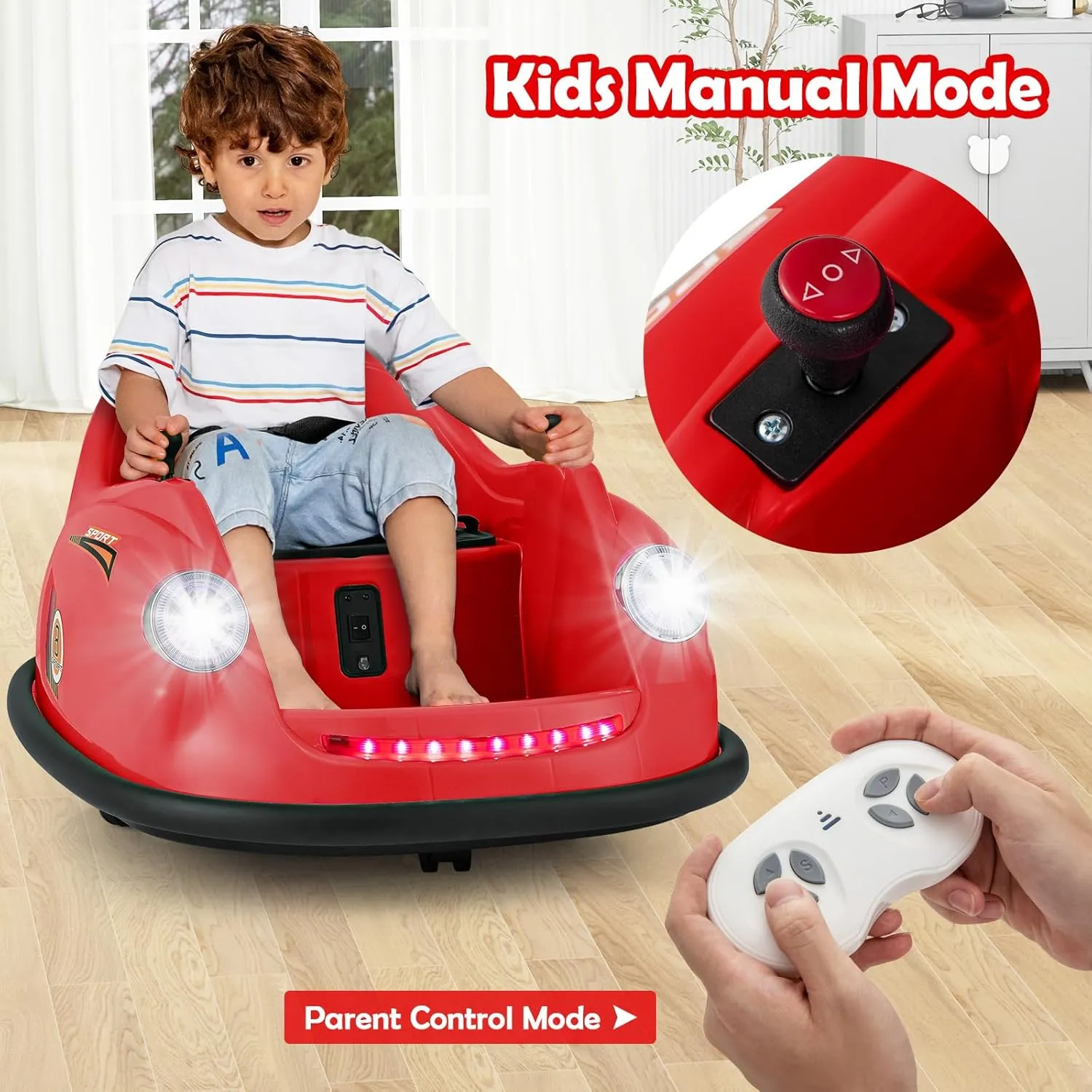Costzon Bumper Car for Toddler, 12V Electric Kids Ride on Bumper Car with Remote Control, 360 Degree Spin, LED Lights, Music, Battery Powered Baby Bumping Toy Gift for Toddlers 2-5 Years Old (Red)