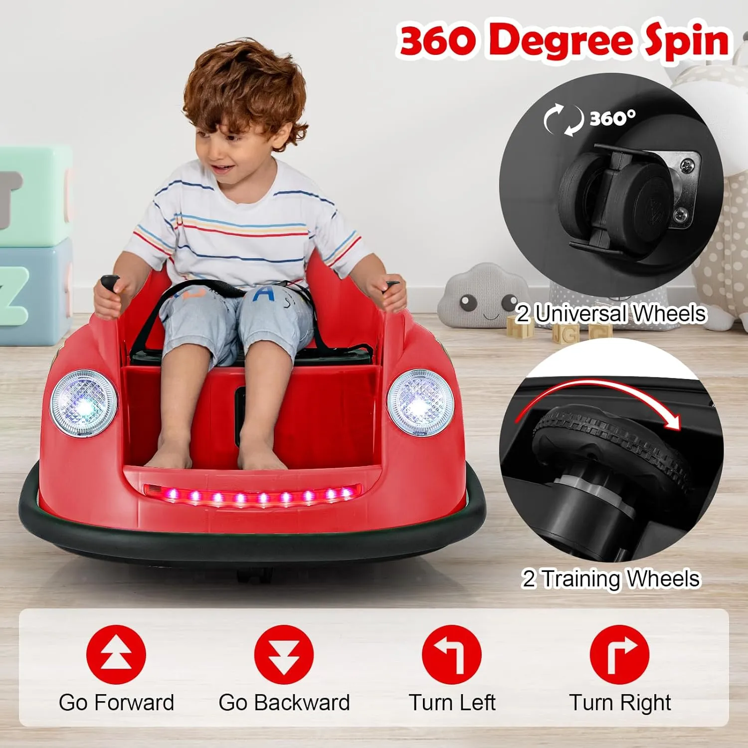 Costzon Bumper Car for Toddler, 12V Electric Kids Ride on Bumper Car with Remote Control, 360 Degree Spin, LED Lights, Music, Battery Powered Baby Bumping Toy Gift for Toddlers 2-5 Years Old (Red)