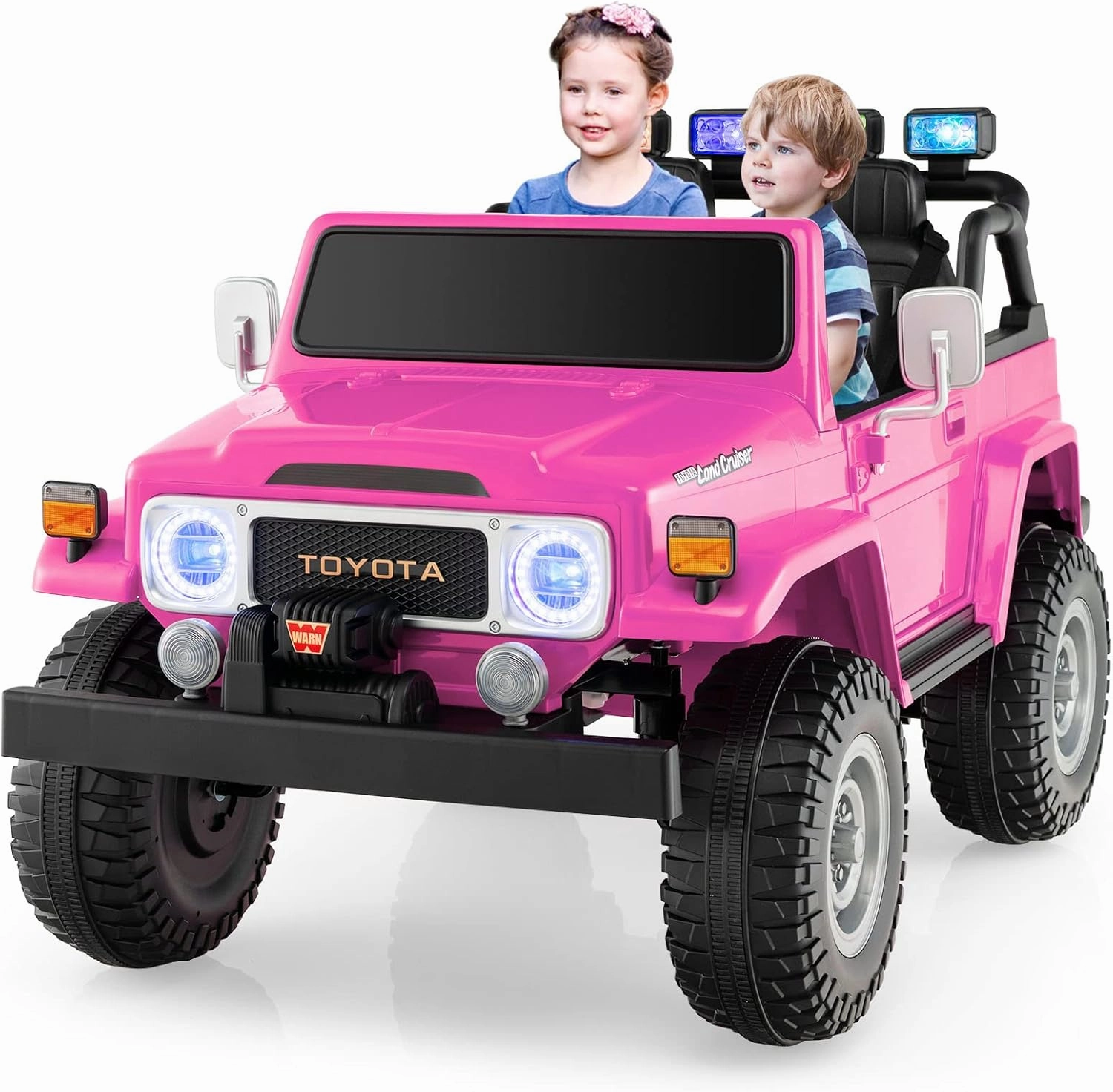 Costzon 2 Seater Ride on Car, 12V Licensed Toyota FJ40 Ride On Truck with 2.4G Remote Control, Spring Suspension, Storage Box, Colorful Lights, Music, USB Port & FM, Electric Car for Kids (Pink)