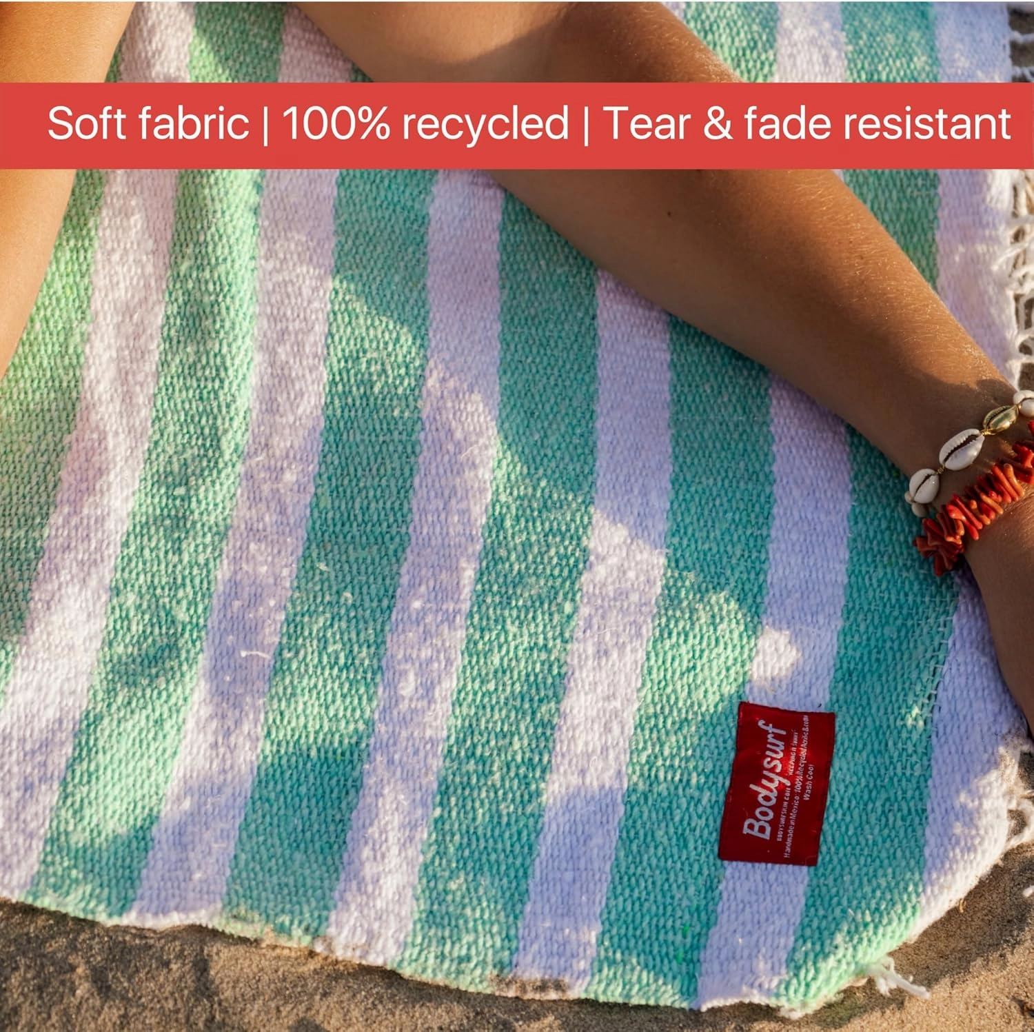 Cotton Mexican Blanket, Striped Beach Blanket, Mexican Falsa, Throw Towel for Sofa, Outdoors, Yoga, Picnic, Camping, Travel, Car Blankets - Mint