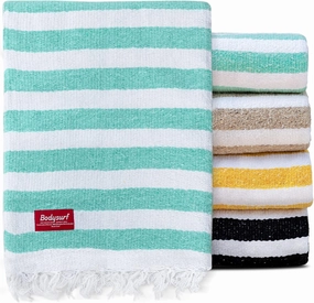 Cotton Mexican Blanket, Striped Beach Blanket, Mexican Falsa, Throw Towel for Sofa, Outdoors, Yoga, Picnic, Camping, Travel, Car Blankets - Mint