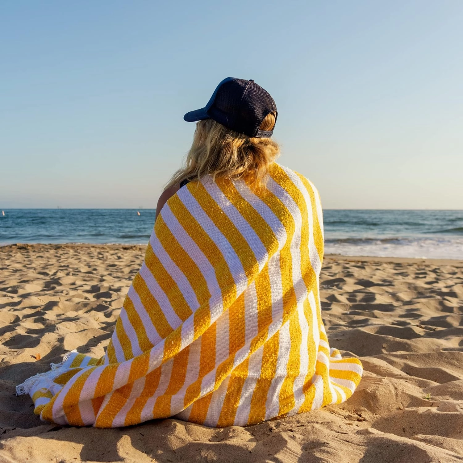 Cotton Mexican Blanket, Striped Beach Blanket, Mexican Falsa, Throw Towel for Sofa, Outdoors, Yoga, Picnic, Camping, Travel, Car Blankets - Yellow
