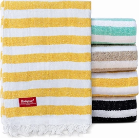 Cotton Mexican Blanket, Striped Beach Blanket, Mexican Falsa, Throw Towel for Sofa, Outdoors, Yoga, Picnic, Camping, Travel, Car Blankets - Yellow