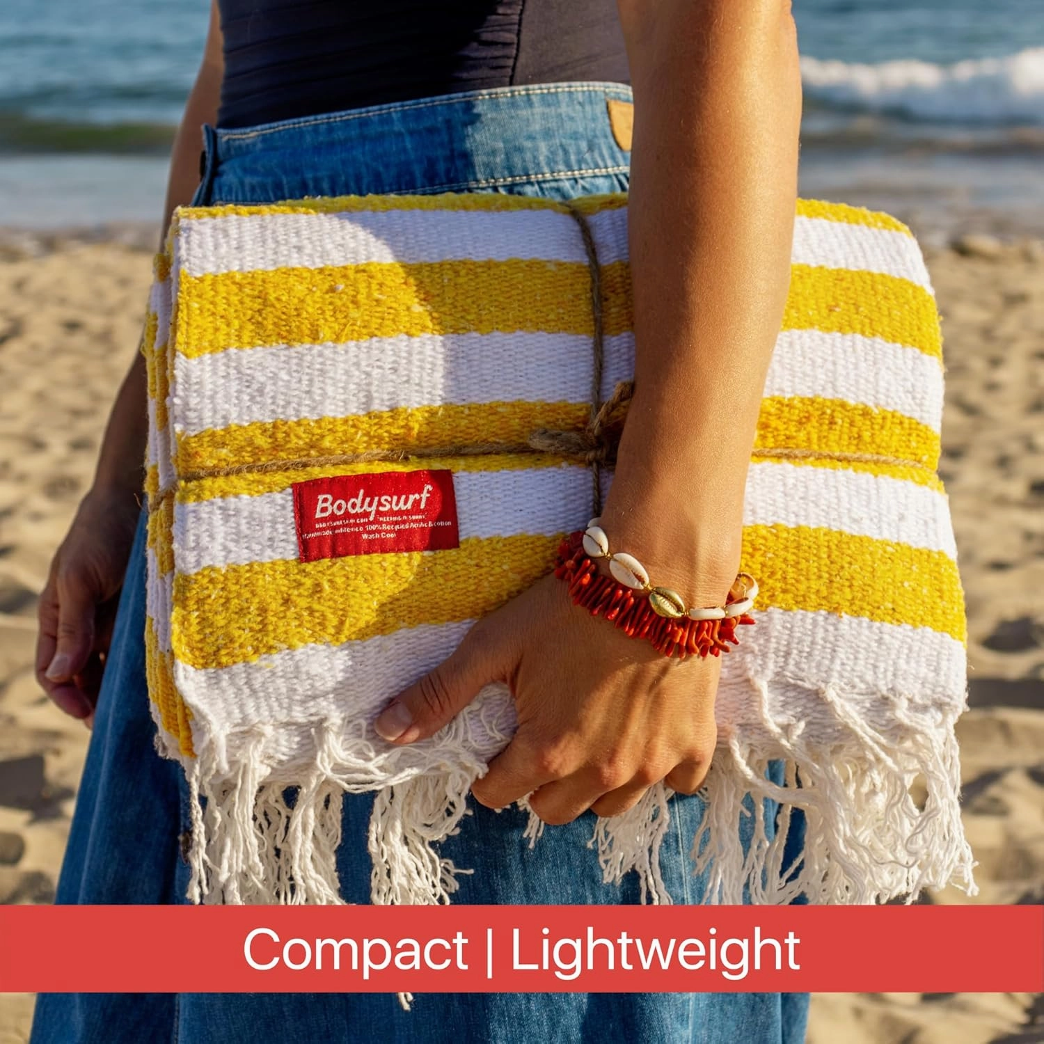 Cotton Mexican Blanket, Striped Beach Blanket, Mexican Falsa, Throw Towel for Sofa, Outdoors, Yoga, Picnic, Camping, Travel, Car Blankets - Yellow