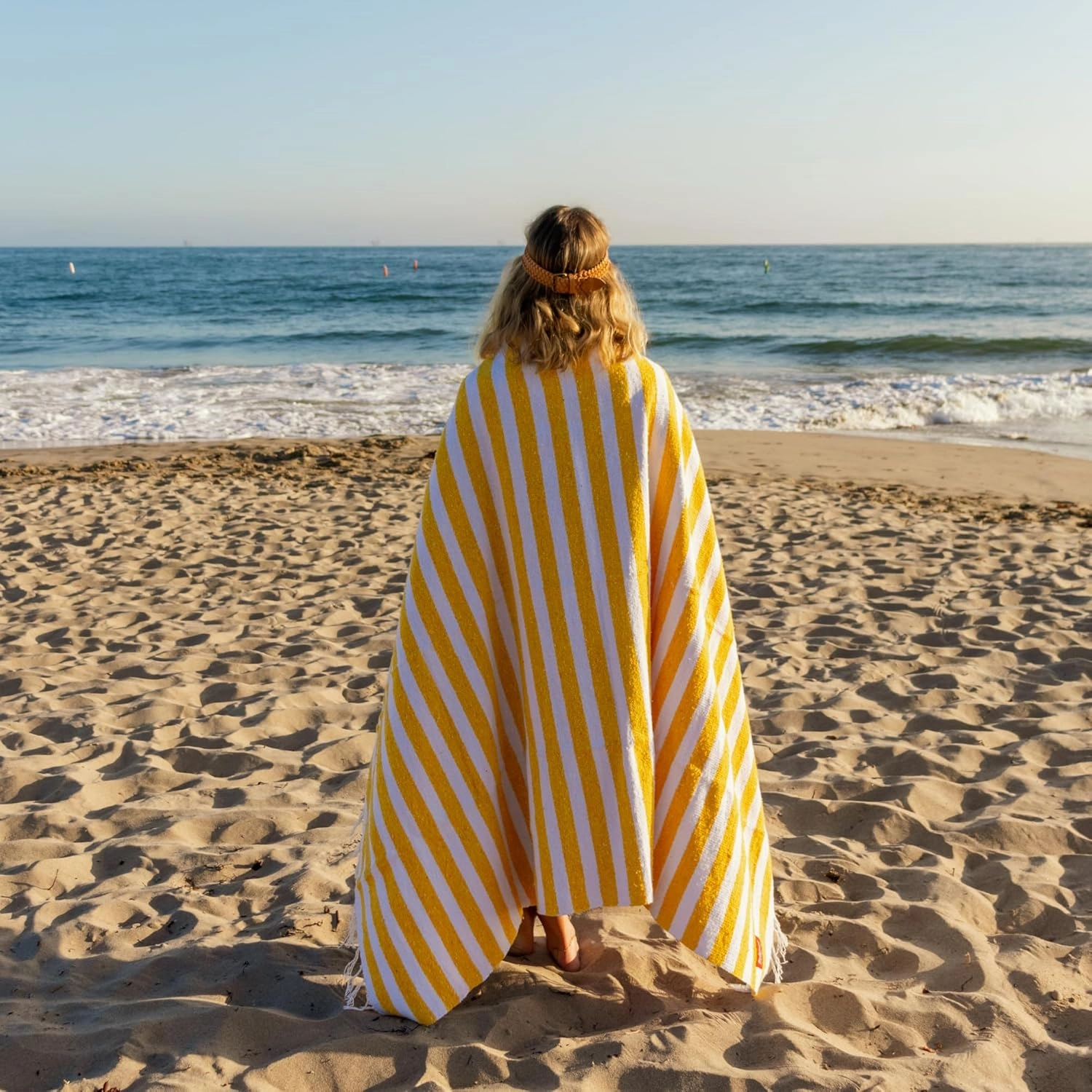 Cotton Mexican Blanket, Striped Beach Blanket, Mexican Falsa, Throw Towel for Sofa, Outdoors, Yoga, Picnic, Camping, Travel, Car Blankets - Yellow