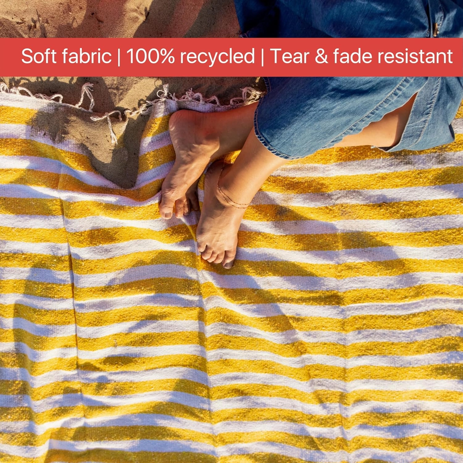 Cotton Mexican Blanket, Striped Beach Blanket, Mexican Falsa, Throw Towel for Sofa, Outdoors, Yoga, Picnic, Camping, Travel, Car Blankets - Yellow