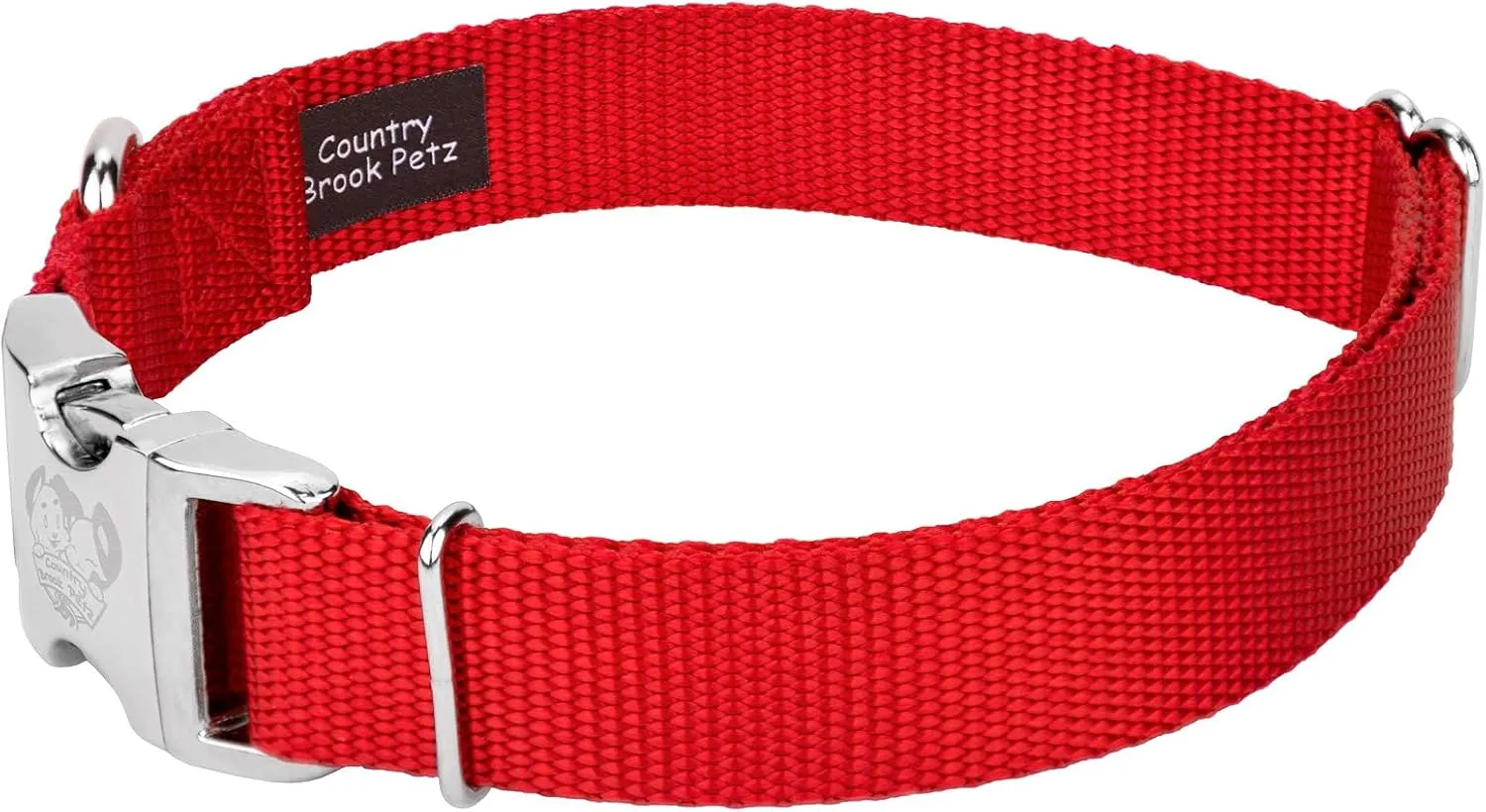 Country Brook Petz Premium Nylon Dog Collar with Metal Buckle for Small Medium Large Breeds - Vibrant 30  Color Selection (Extra Large, 1 Inch, Bright Red)