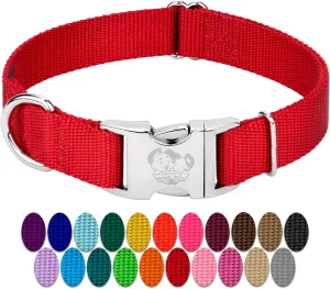 Country Brook Petz Premium Nylon Dog Collar with Metal Buckle for Small Medium Large Breeds - Vibrant 30  Color Selection (Extra Large, 1 Inch, Bright Red)
