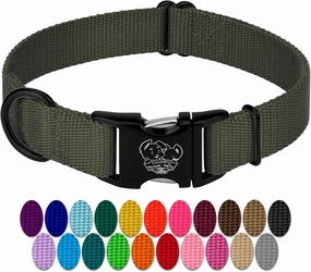 Country Brook Petz Premium Nylon Dog Collar with Metal Buckle for Small Medium Large Breeds - Vibrant 30  Color Selection (Large, 1 Inch, Dark Olive Drab)