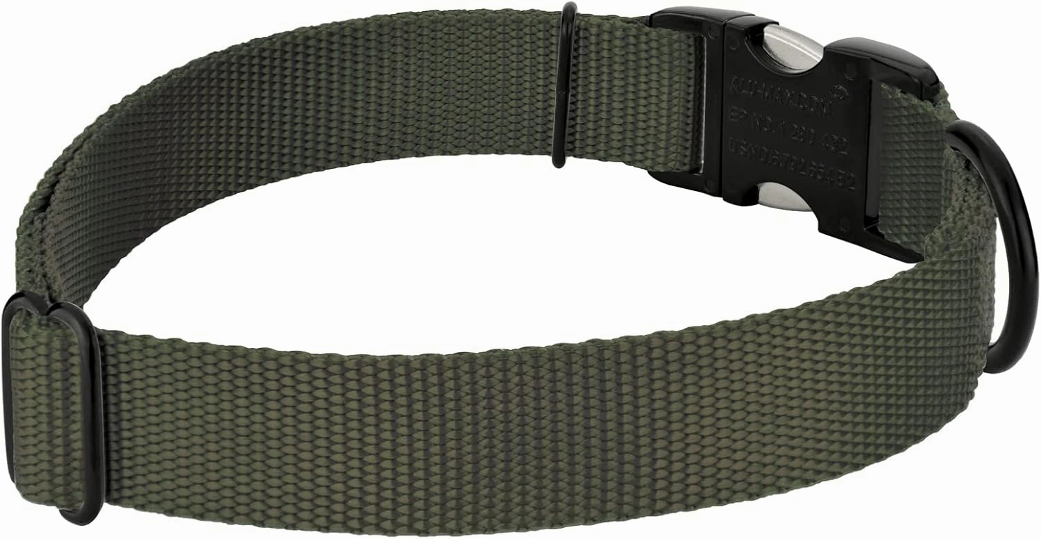 Country Brook Petz Premium Nylon Dog Collar with Metal Buckle for Small Medium Large Breeds - Vibrant 30  Color Selection (Large, 1 Inch, Dark Olive Drab)