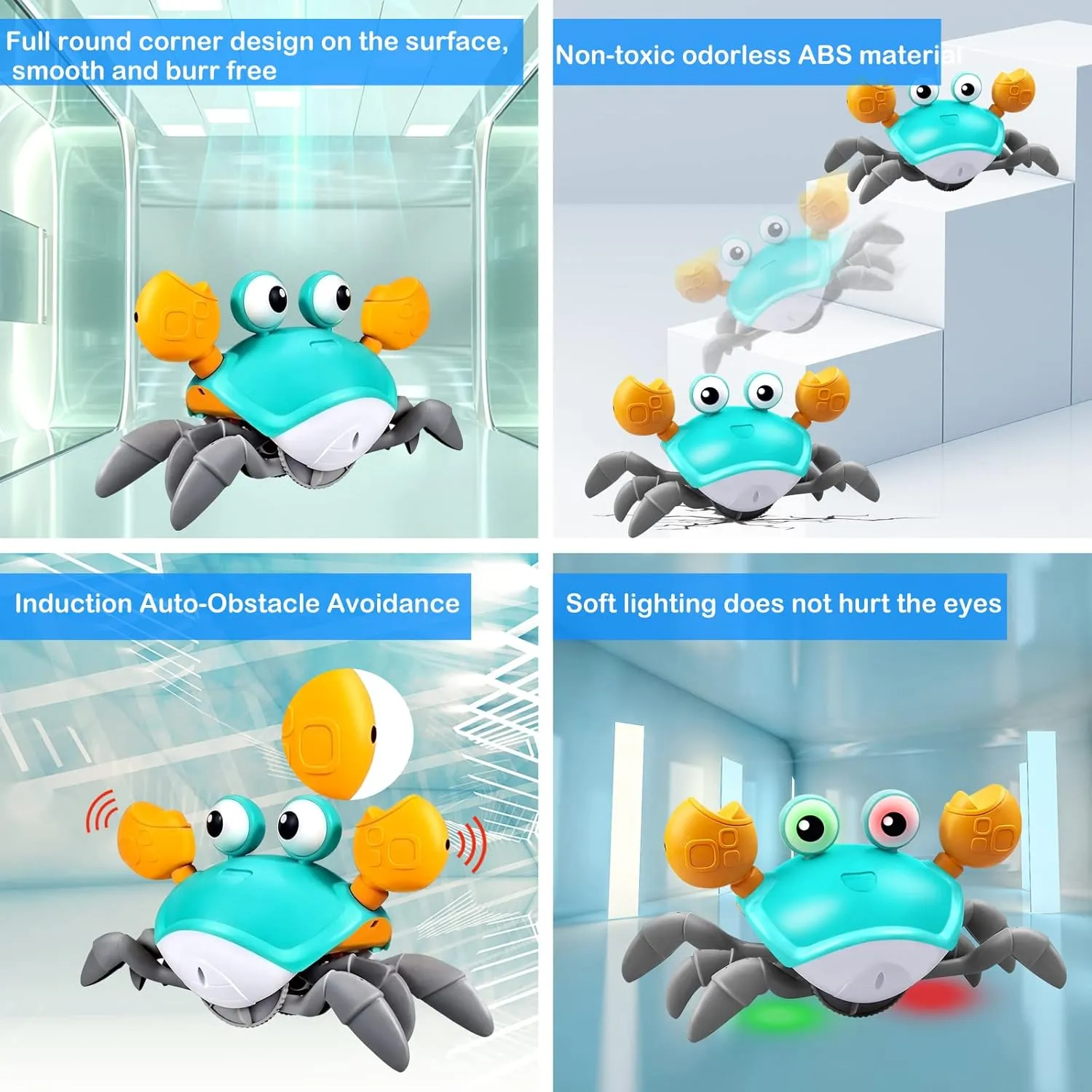 Crawling Crab Baby Toy - Tummy Time Toys - with Music and LED Light,Built-in Rechargeable Battery and Volume Can be Turned Off for 0-6 6-12 12-18 36 Months Walking Toddler Birthday Gift(Blue)