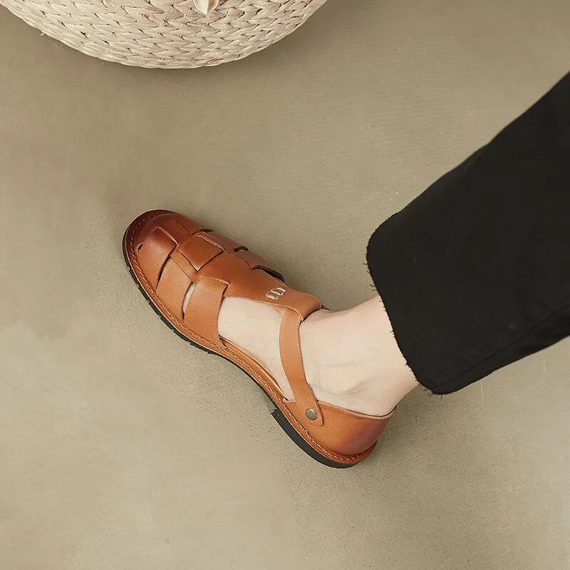 creamtopmall 2023 new Women sandals natural leather 22-24.5cm cowhide sheepskin pigskin Knitted Gladiator women summer shoes Retro sandals