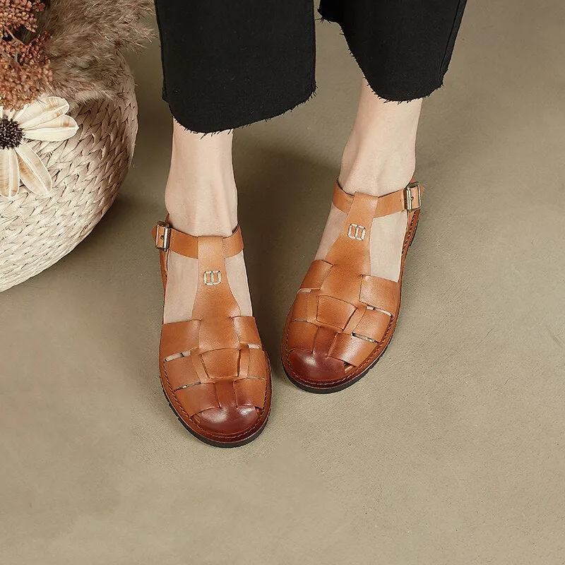 creamtopmall 2023 new Women sandals natural leather 22-24.5cm cowhide sheepskin pigskin Knitted Gladiator women summer shoes Retro sandals