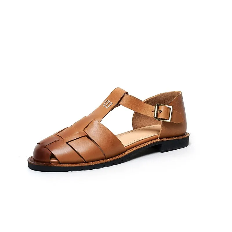 creamtopmall 2023 new Women sandals natural leather 22-24.5cm cowhide sheepskin pigskin Knitted Gladiator women summer shoes Retro sandals