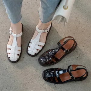 creamtopmall  new Women sandals natural leather 22-25cm cowhide pigskin sheepskin full leather Vintage Roman sandals fashion women shoes