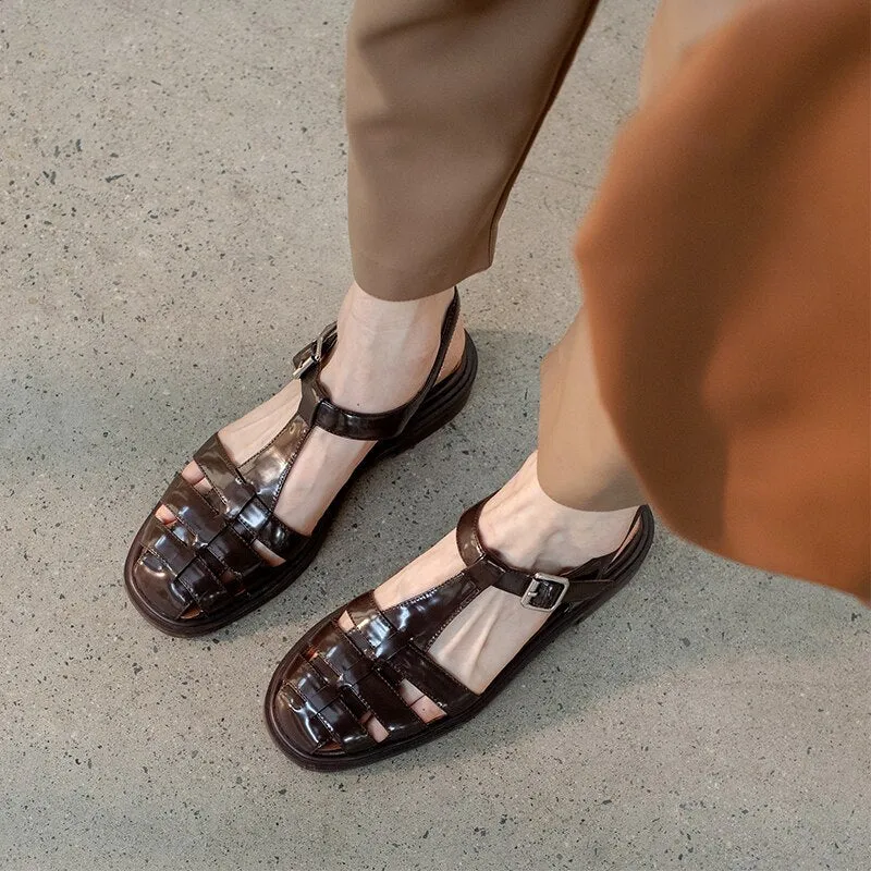 creamtopmall  new Women sandals natural leather 22-25cm cowhide pigskin sheepskin full leather Vintage Roman sandals fashion women shoes