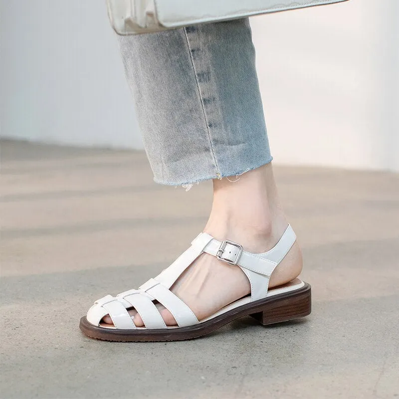 creamtopmall  new Women sandals natural leather 22-25cm cowhide pigskin sheepskin full leather Vintage Roman sandals fashion women shoes