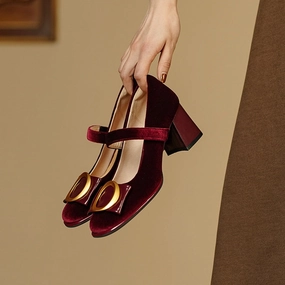 creamtopmall new spring women pumps natural leather 22-24.5cm Flannel   cowhide Upper metal vintage mary jane shoes for women high heels
