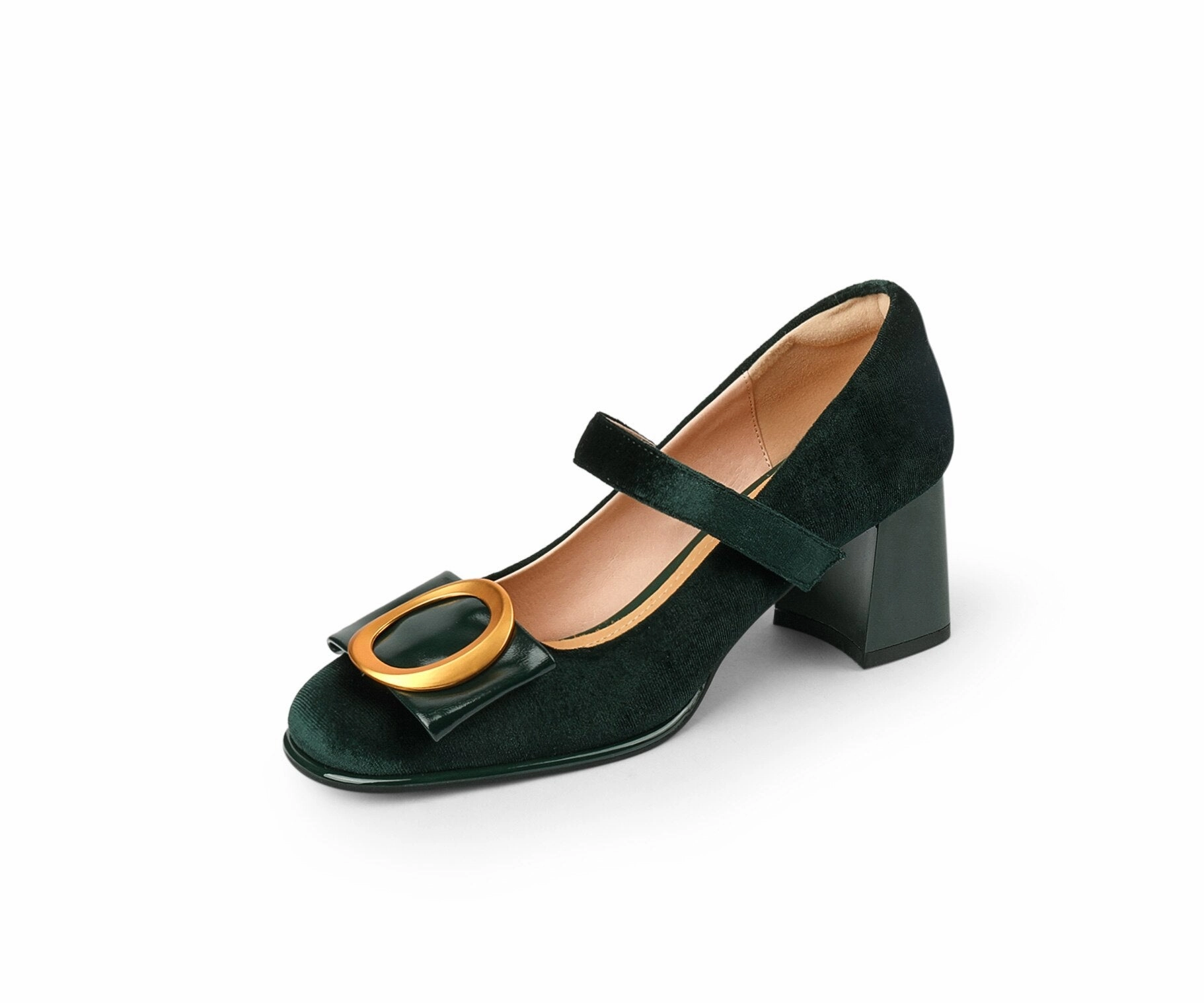 creamtopmall new spring women pumps natural leather 22-24.5cm Flannel   cowhide Upper metal vintage mary jane shoes for women high heels