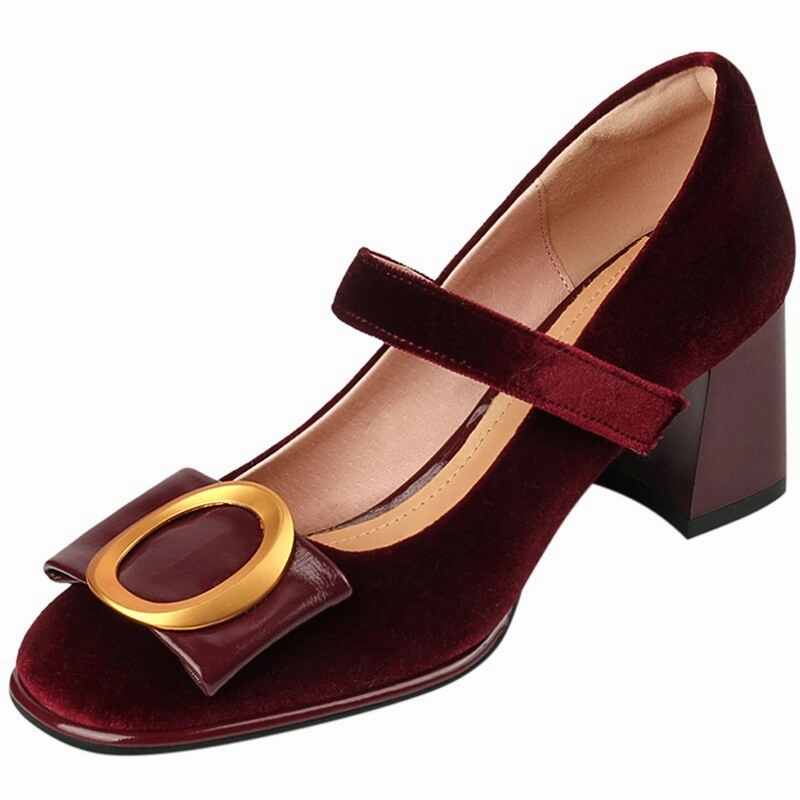 creamtopmall new spring women pumps natural leather 22-24.5cm Flannel   cowhide Upper metal vintage mary jane shoes for women high heels