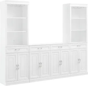 Crosley Furniture Stanton 2-Piece Wine, Liquor, Coffee Bar Cabinet Set with Sideboard and Storage Shelves, White