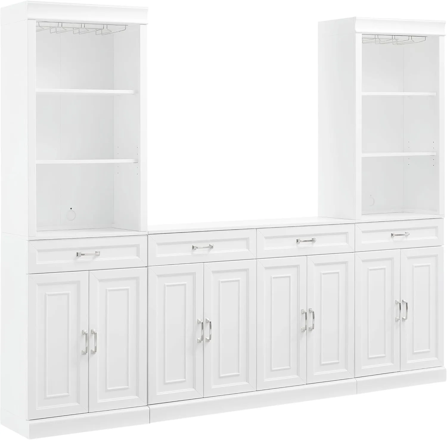 Crosley Furniture Stanton 2-Piece Wine, Liquor, Coffee Bar Cabinet Set with Sideboard and Storage Shelves, White