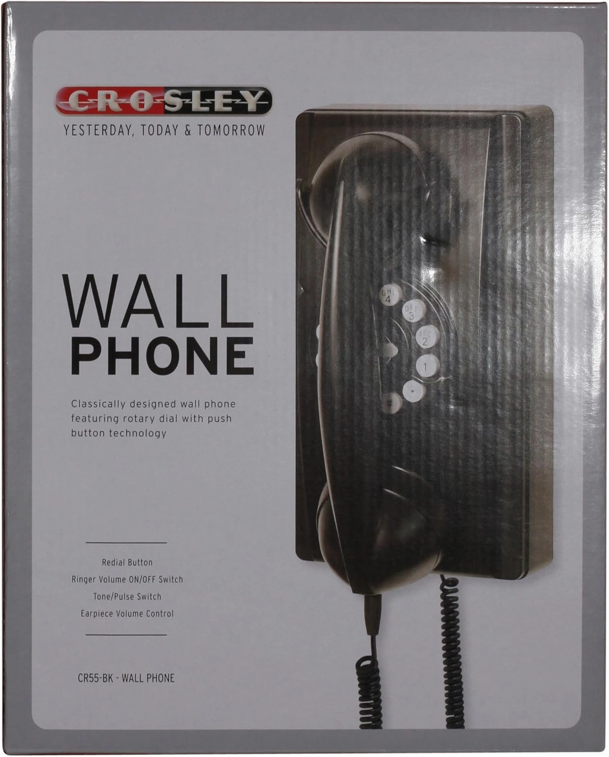 Crosley CR55-BK Wall Phone with Push Button Technology, Black