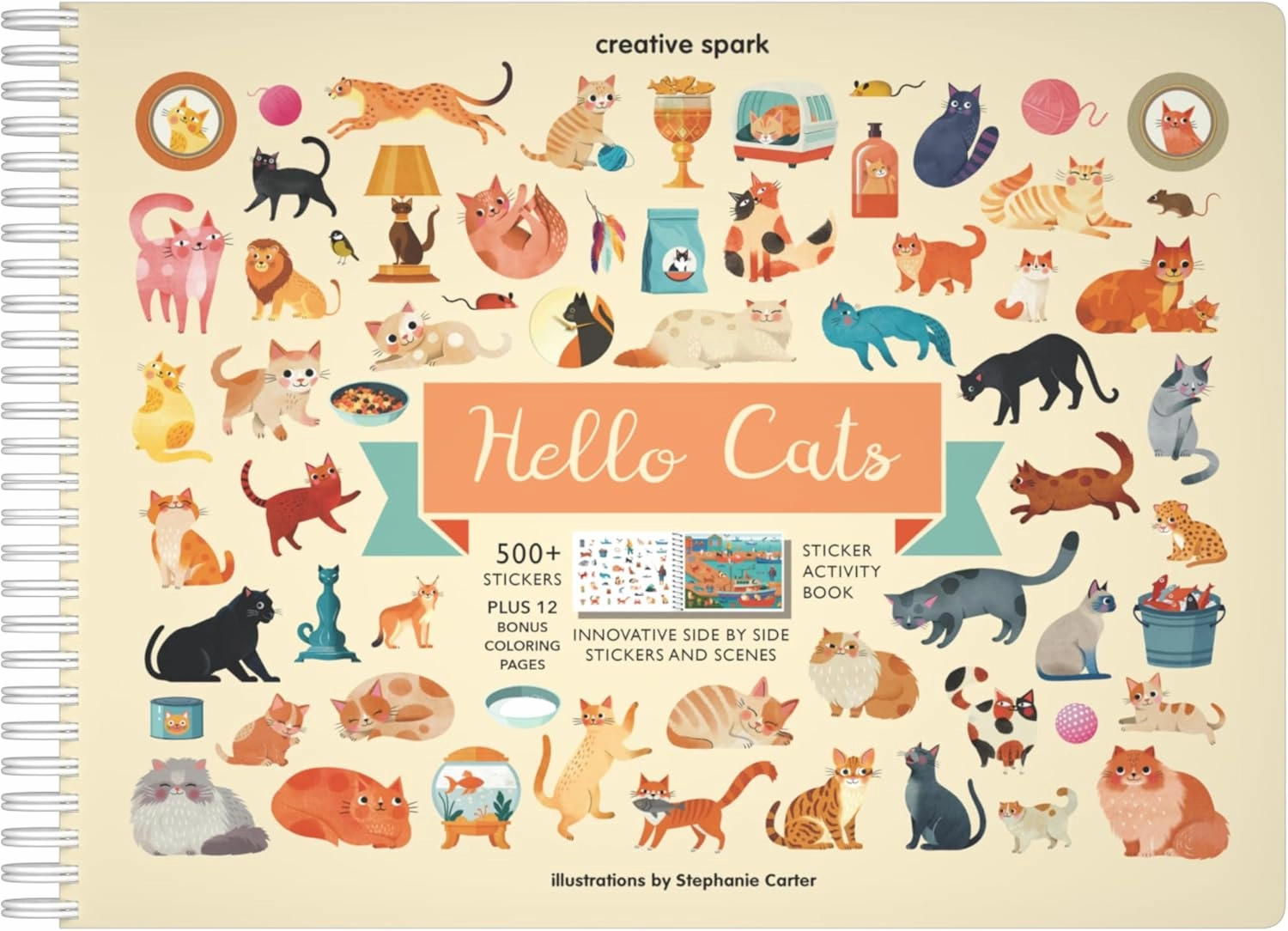 Cupkin Hello Cats Sticker Book Activity for Kids, Toddler Airplane Travel Essentials, 500  Stickers for Kids 12 Scenes   Coloring Book Pages, Cat Gift Girls and Boys, Children's Crafts Ages 2-8
