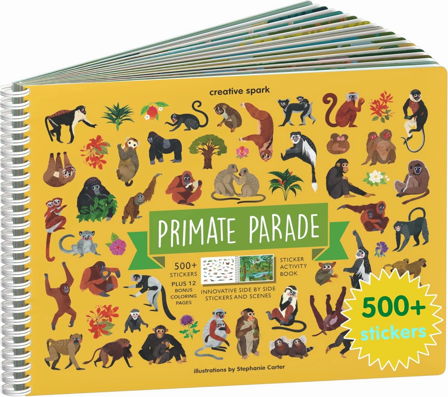 Cupkin Monkey Animal Sticker Book Activity for Kids, Toddler Airplane Travel Essentials, 500  Animal Stickers for Kids   12 Scenes   12 Coloring Book Pages, Monkey Gift, Crafts Ages 2-8