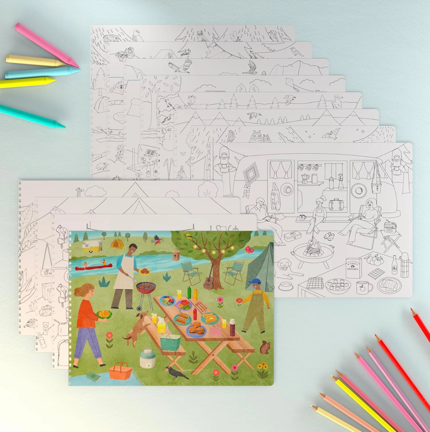 CUPKIN Sticker Book for Kids 2-4, 500  Kids Stickers, Camping Stickers 12 Coloring Pages 12 Side by Side Scenes, Fun Toddler Travel Activity Coloring and Sticker Books for Ages 4-8   8-10
